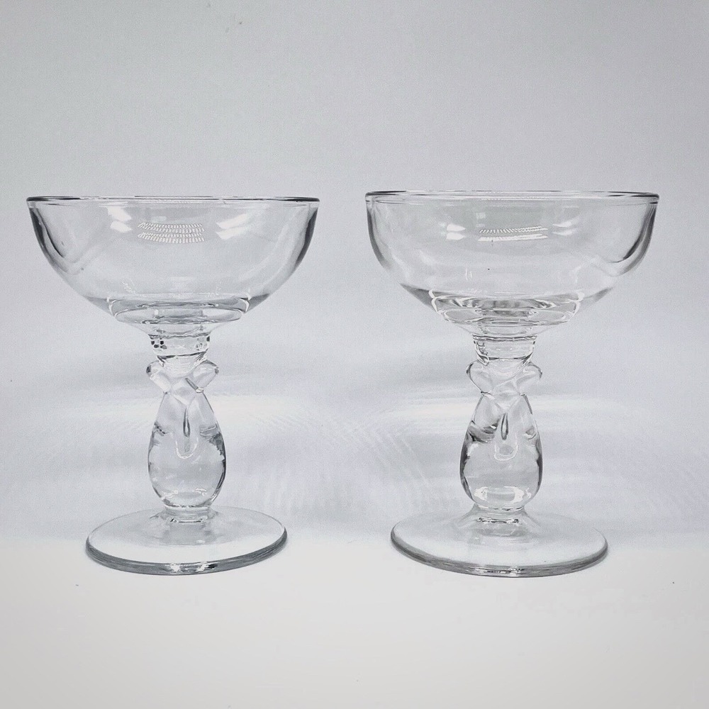 Vintage HEISEY Lariat Champagne Sherbet Glass  4 7/8"  Set of 2 UV Glow